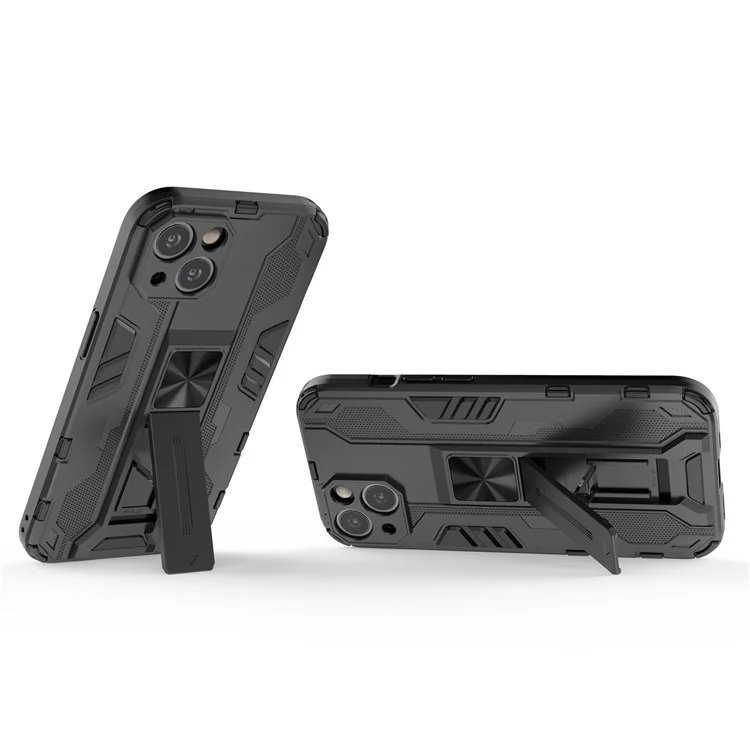 Para iPhone 14 de 6.1 pulgadas Funda protectora flexible de TPU y PC rígido a prueba de golpes con soporte plegable y tapa trasera sin manos - Negro