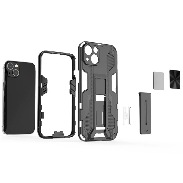 Para iPhone 14 de 6.1 pulgadas Funda protectora flexible de TPU y PC rígido a prueba de golpes con soporte plegable y tapa trasera sin manos - Negro