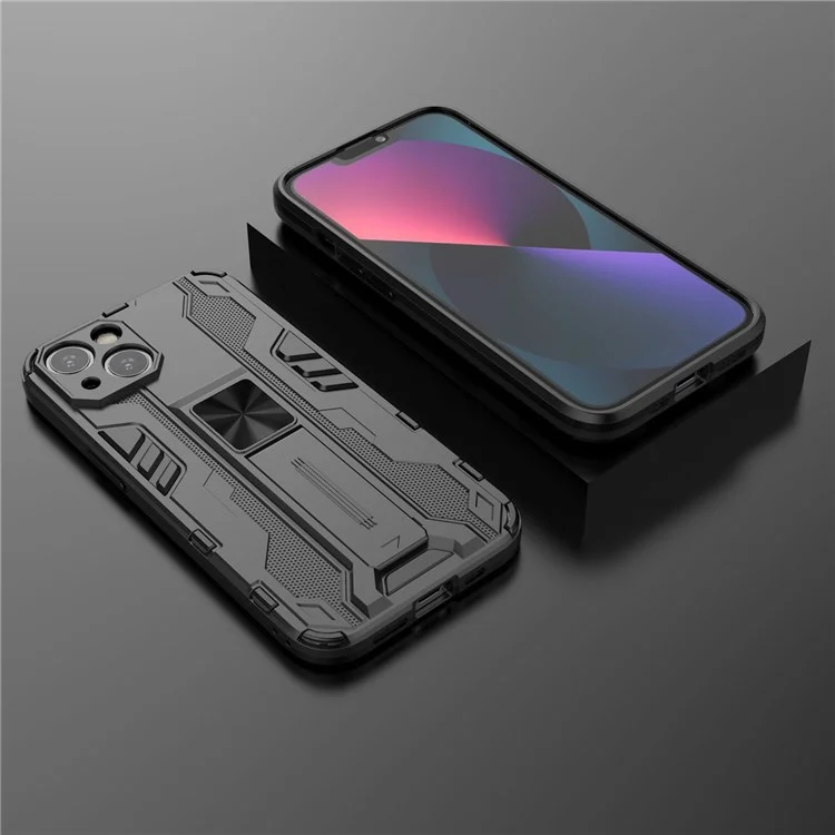 Para iPhone 14 de 6.1 pulgadas Funda protectora flexible de TPU y PC rígido a prueba de golpes con soporte plegable y tapa trasera sin manos - Negro