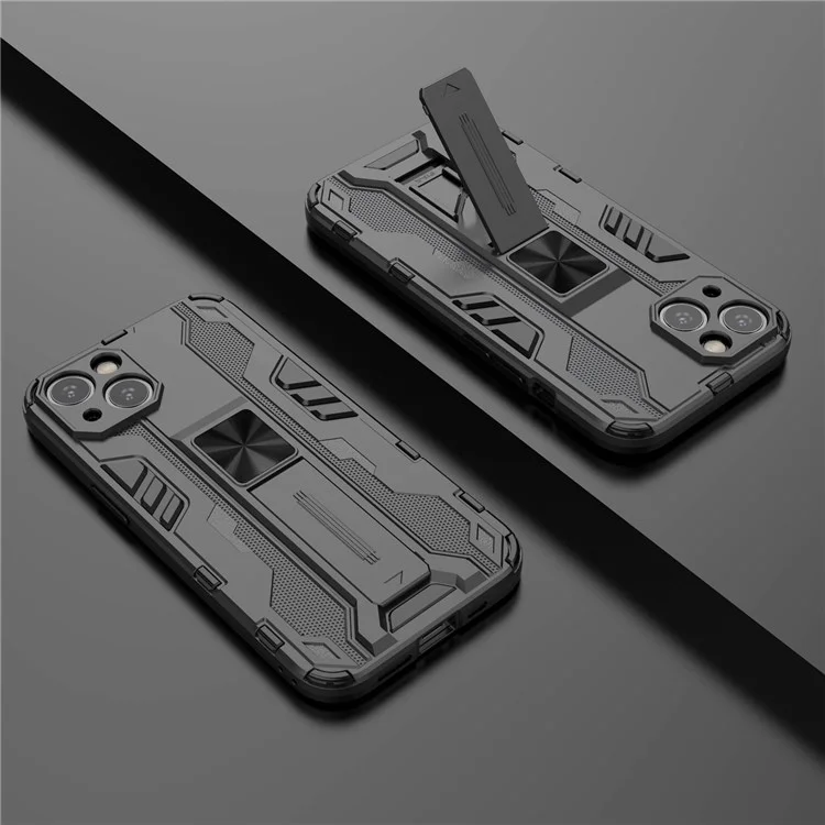Para iPhone 14 de 6.1 pulgadas Funda protectora flexible de TPU y PC rígido a prueba de golpes con soporte plegable y tapa trasera sin manos - Negro