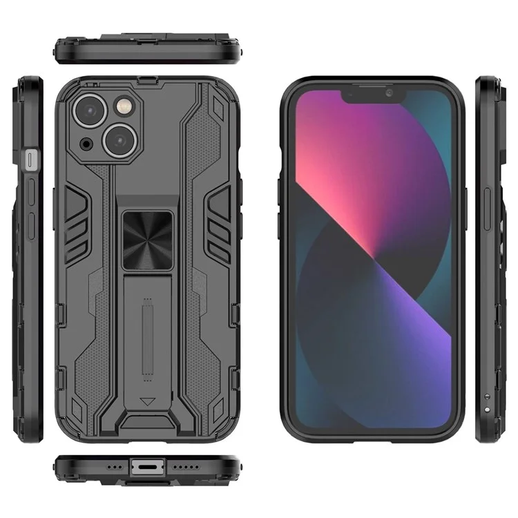 Para iPhone 14 de 6.1 pulgadas Funda protectora flexible de TPU y PC rígido a prueba de golpes con soporte plegable y tapa trasera sin manos - Negro