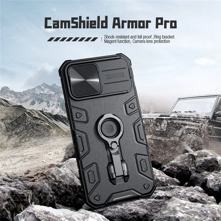 NILLKIN CamShield Armor Pro Case per iPhone 13 Pro Max 6.7 pollici Compatibile con ricarica wireless magnetica, custodia ibrida in PC rigido e TPU morbido con supporto - Nero