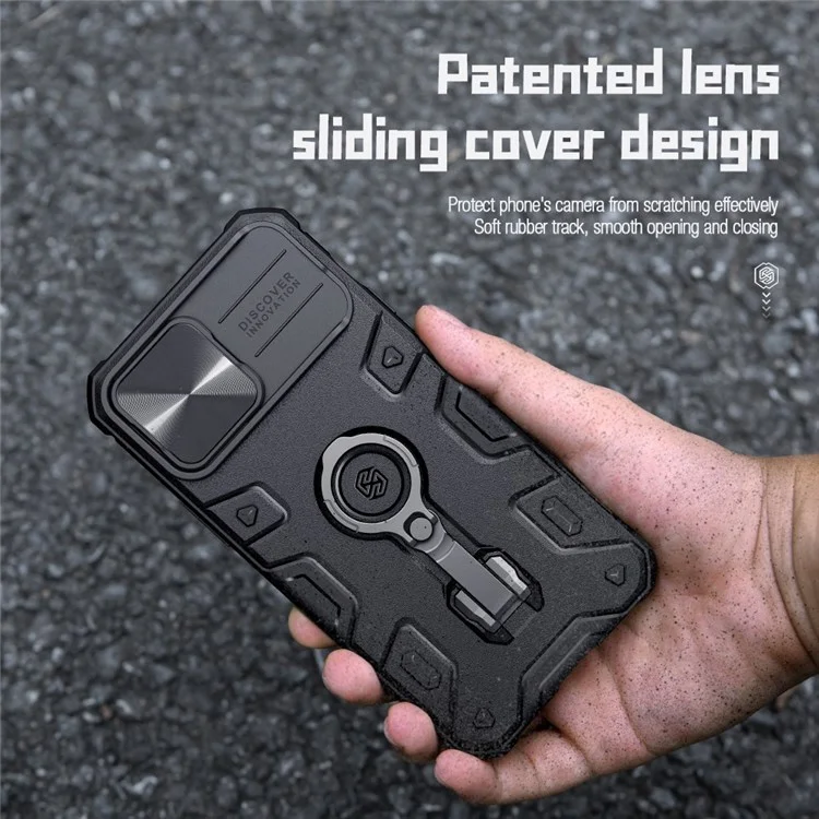 NILLKIN CamShield Armor Pro Case per iPhone 13 Pro Max 6.7 pollici Compatibile con ricarica wireless magnetica, custodia ibrida in PC rigido e TPU morbido con supporto - Nero