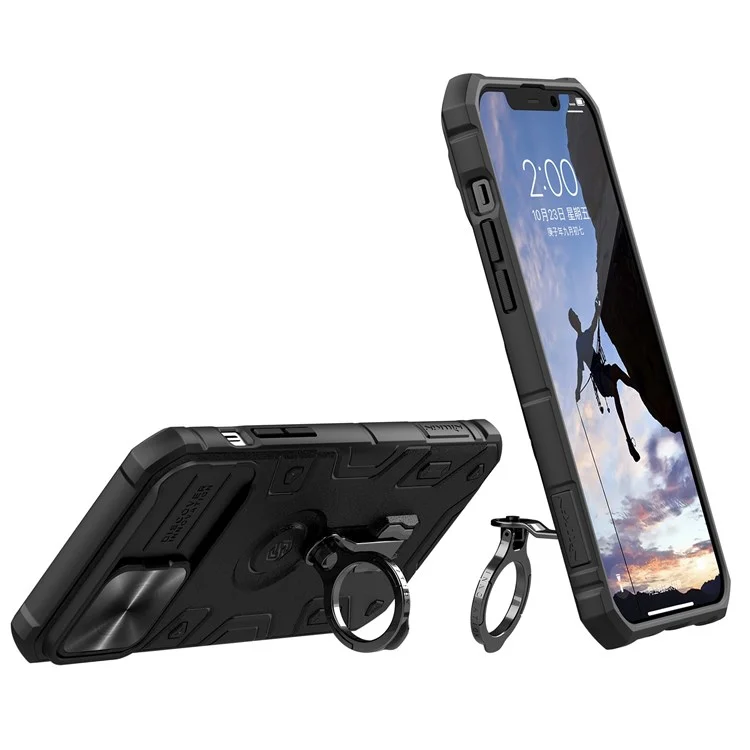 NILLKIN CamShield Armor Pro Case per iPhone 13 Pro Max 6.7 pollici Compatibile con ricarica wireless magnetica, custodia ibrida in PC rigido e TPU morbido con supporto - Nero