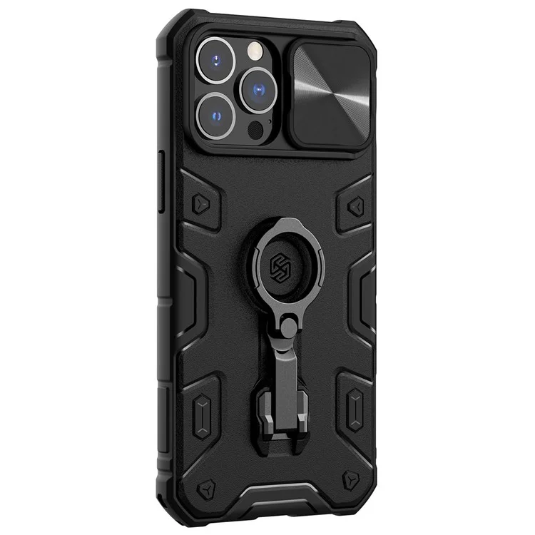 NILLKIN CamShield Armor Pro Case per iPhone 13 Pro Max 6.7 pollici Compatibile con ricarica wireless magnetica, custodia ibrida in PC rigido e TPU morbido con supporto - Nero