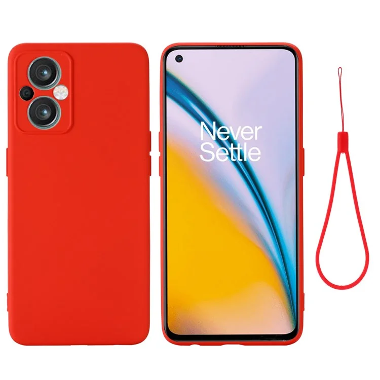 Pour Oppo Reno7 Z 5G / Reno7 Lite 5G / F21 Pro 5G / Reno8 Lite 5G Étui en silicone liquide Découpes précises Protection de la caméra avec dragonne - Rouge