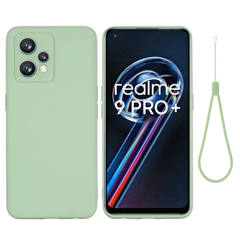Для Realme 9 4G / Narzo 50 Pro 5G Жидкий Силиконовый Корпус Против Царапин Хороший Защитный Крышка с Ремешком - Зеленый