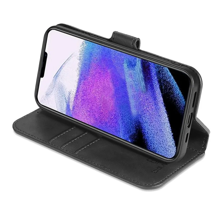 DG.MING Für iPhone 14 Pro Max 6,7 Zoll Retro-Stil Magnetverschluss stoßfeste PU-Leder Wallet Phone Case mit Ständer - Schwarz