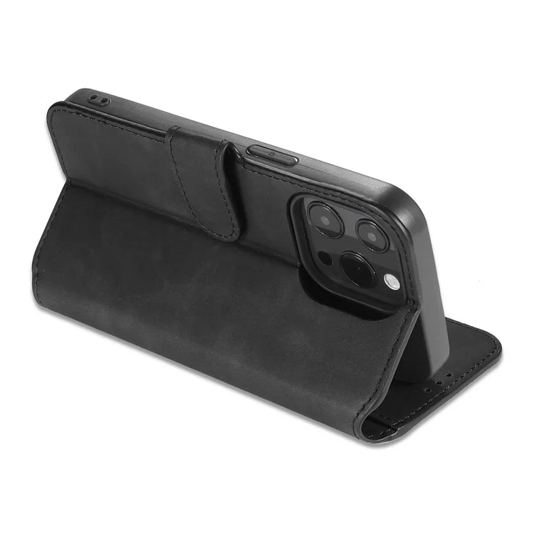 DG.MING Für iPhone 14 Pro Max 6,7 Zoll Retro-Stil Magnetverschluss stoßfeste PU-Leder Wallet Phone Case mit Ständer - Schwarz