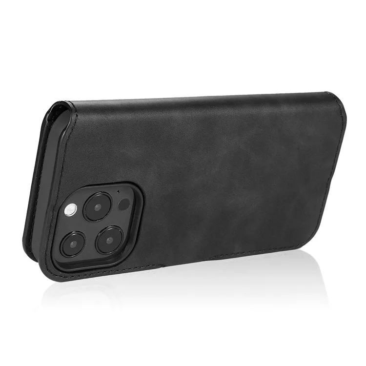 DG.MING Für iPhone 14 Pro Max 6,7 Zoll Retro-Stil Magnetverschluss stoßfeste PU-Leder Wallet Phone Case mit Ständer - Schwarz