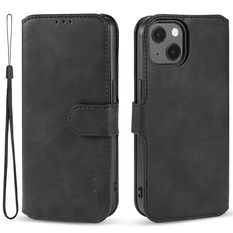 Dg. Ming Für Iphone 14 Max 6,7 Zoll Anti-kratzer-pu-leder-brieftaschen-telefon Hülle Ständer Retro-stil Magnetverschluss Telefonabdeckung - Schwarz