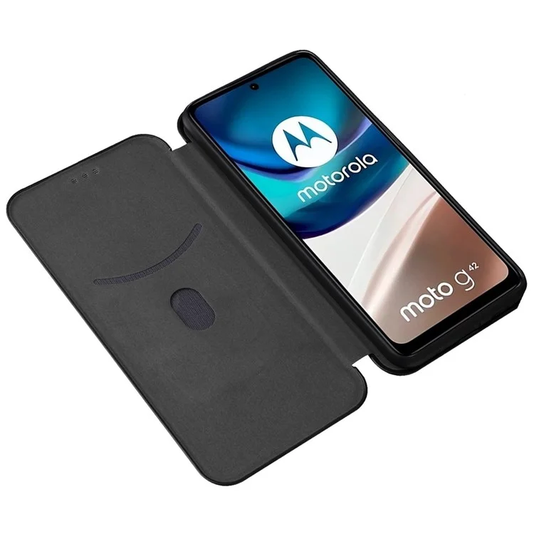 Para Motorola Moto G42 4G PU Cuero Textura de Fibra de Carbono Case de Teléfonos Inteligentes Magnética Autorética Soporte de Soporte Función de Tarjetas Función de Teléfono - Negro