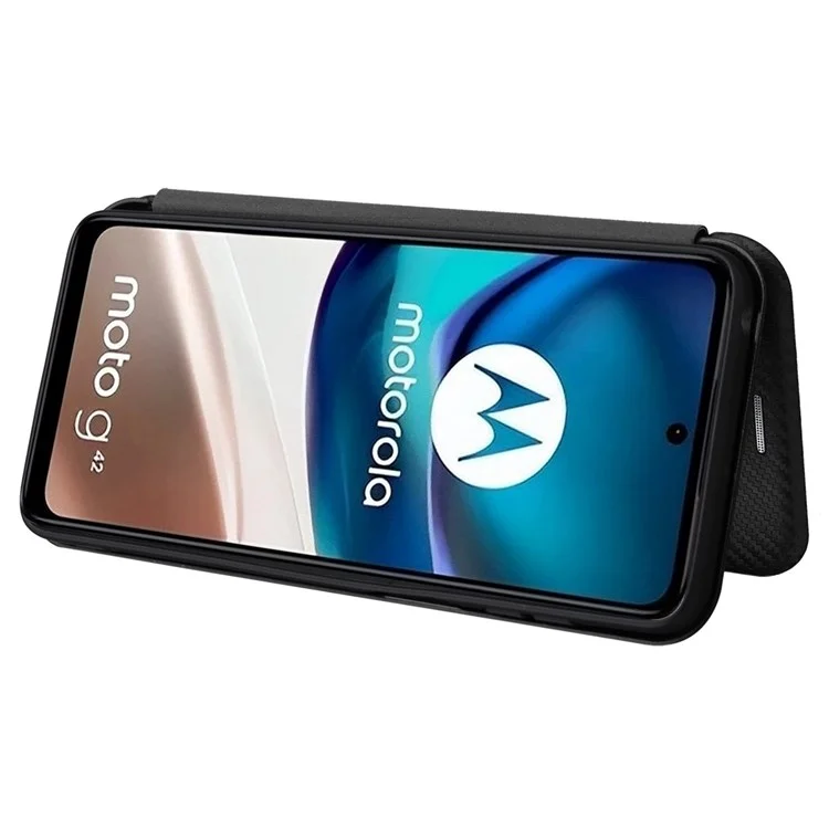 Para Motorola Moto G42 4G PU Cuero Textura de Fibra de Carbono Case de Teléfonos Inteligentes Magnética Autorética Soporte de Soporte Función de Tarjetas Función de Teléfono - Negro