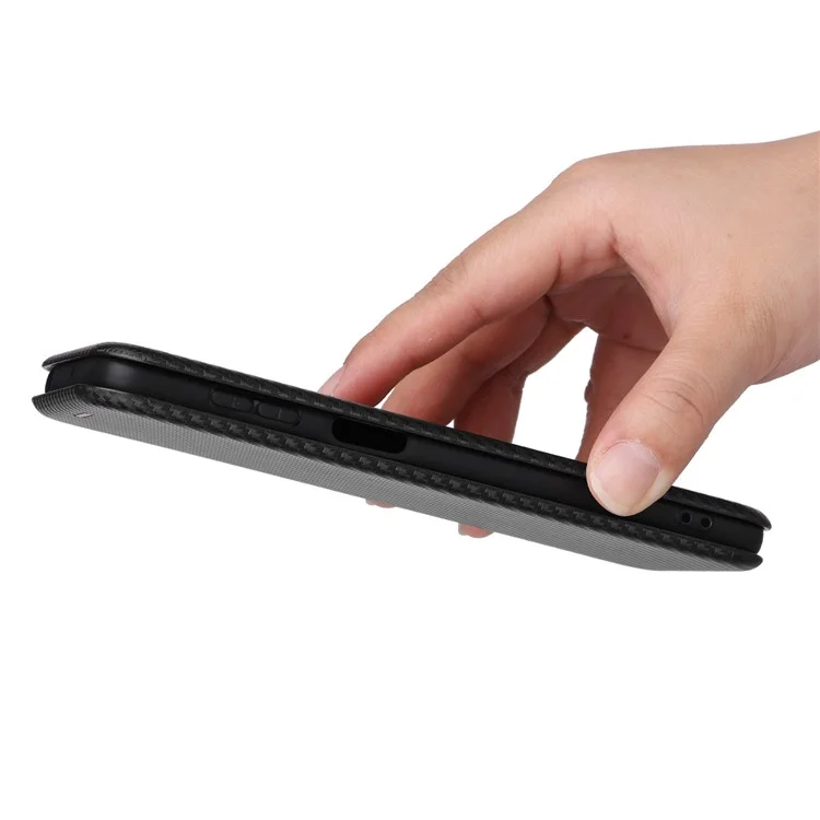 Para Motorola Moto G42 4G PU Cuero Textura de Fibra de Carbono Case de Teléfonos Inteligentes Magnética Autorética Soporte de Soporte Función de Tarjetas Función de Teléfono - Negro