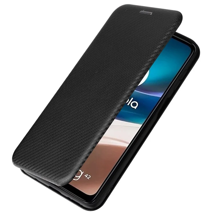Para Motorola Moto G42 4G PU Cuero Textura de Fibra de Carbono Case de Teléfonos Inteligentes Magnética Autorética Soporte de Soporte Función de Tarjetas Función de Teléfono - Negro