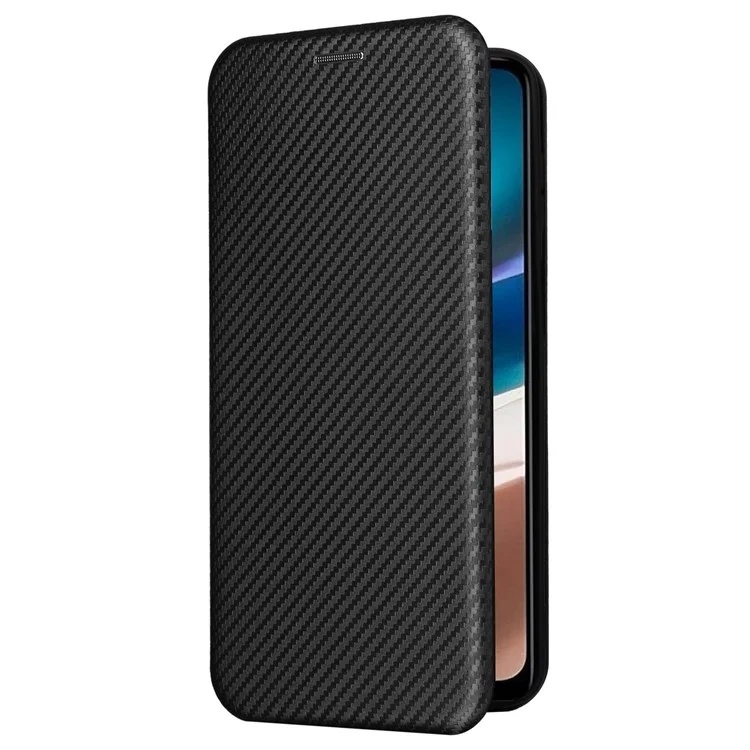 Para Motorola Moto G42 4G PU Cuero Textura de Fibra de Carbono Case de Teléfonos Inteligentes Magnética Autorética Soporte de Soporte Función de Tarjetas Función de Teléfono - Negro