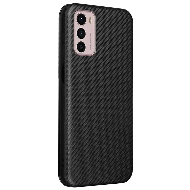 Para Motorola Moto G42 4G PU Cuero Textura de Fibra de Carbono Case de Teléfonos Inteligentes Magnética Autorética Soporte de Soporte Función de Tarjetas Función de Teléfono - Negro