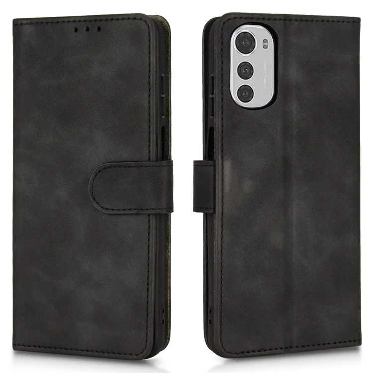 Pour Motorola Moto E32 4G PU Portefeuille en Cuir Case de Téléphone Skin-touch Feed Strap Strap Court de Protection Flip - le Noir
