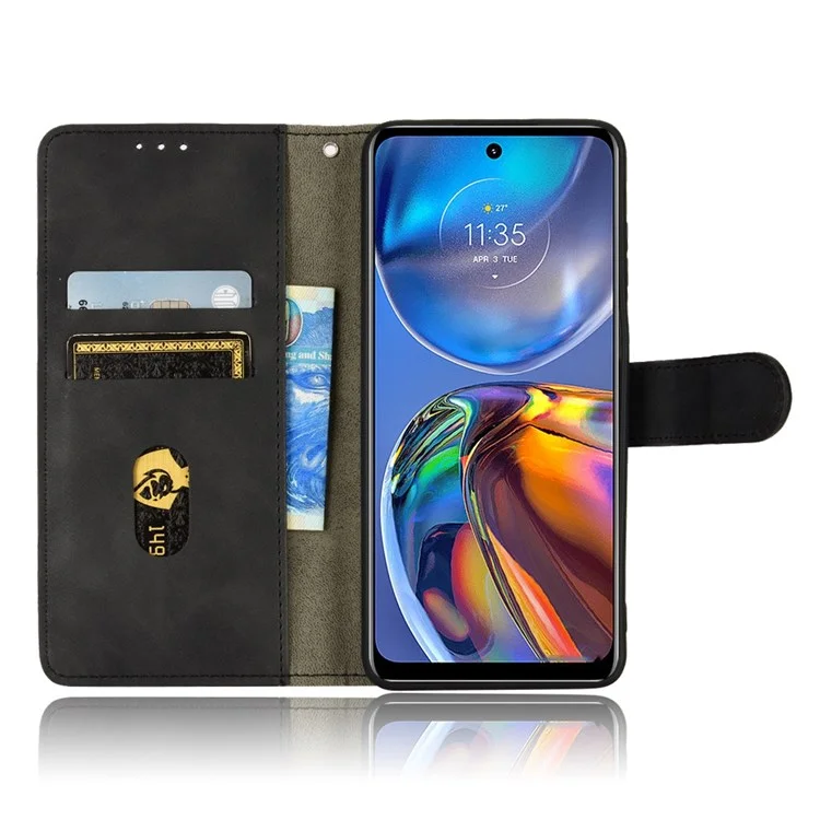 Pour Motorola Moto E32 4G PU Portefeuille en Cuir Case de Téléphone Skin-touch Feed Strap Strap Court de Protection Flip - le Noir