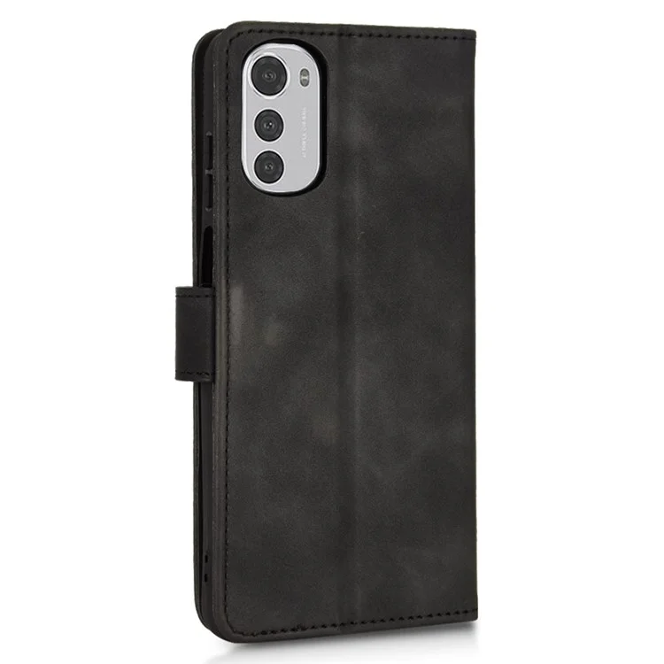 Para Motorola Moto E32 4G PU PU Teletín de Cuero Case de Teléfonos Para la Piel Correa de Muñeca Flip Cubierta Protectora - Negro