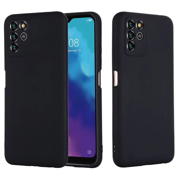 For ZTE Blade V30 Vita Silky Touch Liquid Silicone Case Soft Microfiber Lining Anti-Shock Cover with Strap - Black