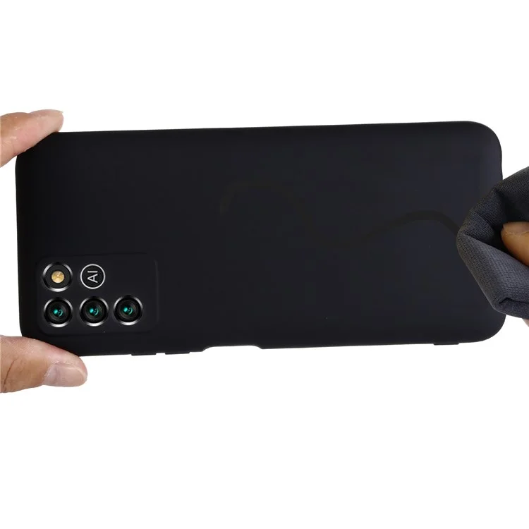 For ZTE Blade V30 Vita Silky Touch Liquid Silicone Case Soft Microfiber Lining Anti-Shock Cover with Strap - Black