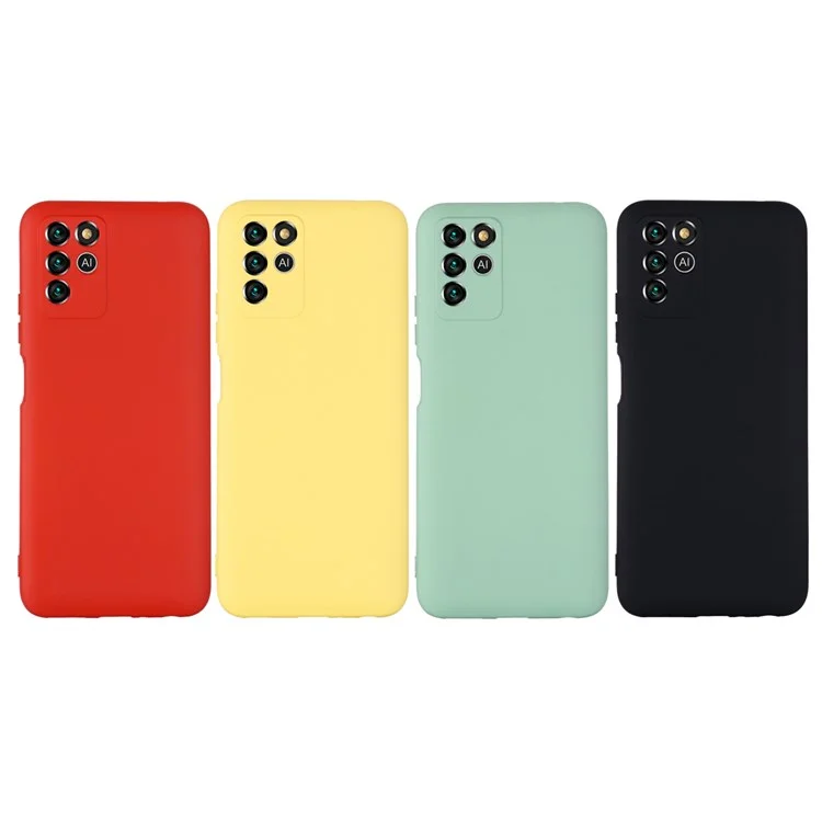 For ZTE Blade V30 Vita Silky Touch Liquid Silicone Case Soft Microfiber Lining Anti-Shock Cover with Strap - Black