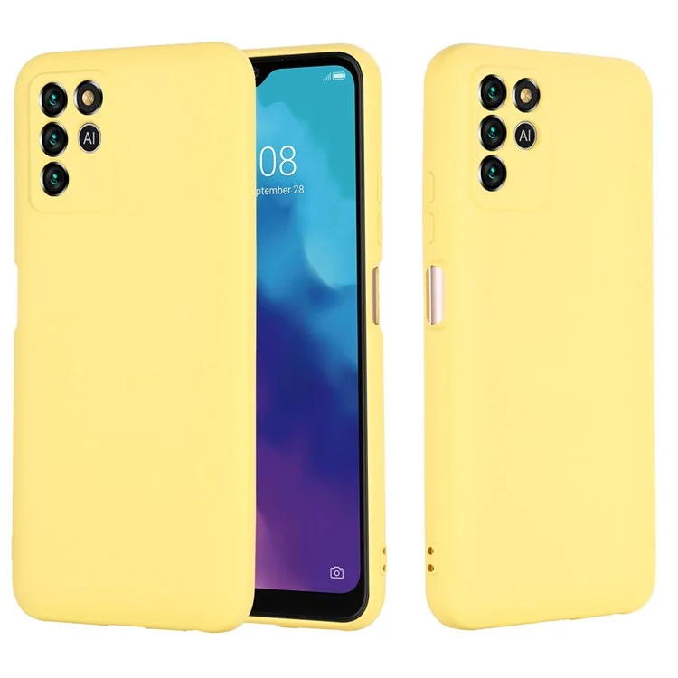 Para ZTE Blade V30 Vita Silky Touch Liquid Silicone Case Soft Microfiber Lining Anti-Shock Cover with Strap - Amarillo