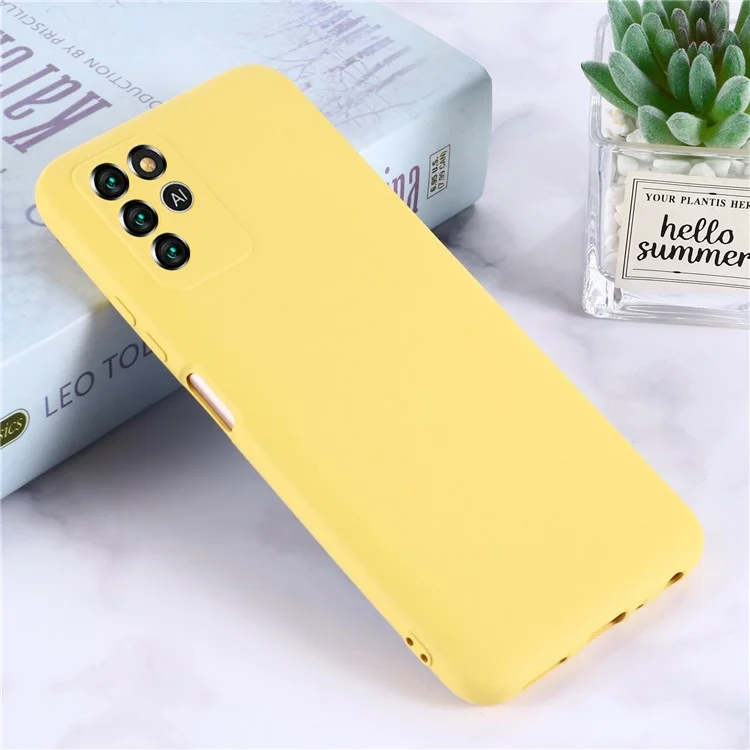 Para ZTE Blade V30 Vita Silky Touch Liquid Silicone Case Soft Microfiber Lining Anti-Shock Cover with Strap - Amarillo
