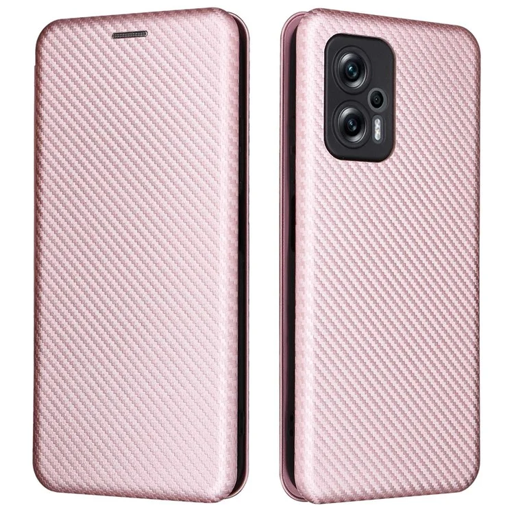 For Xiaomi Redmi Note 11T Pro 5G / Note 11T Pro+ 5G / Poco X4 GT 5G / Redmi K50i 5G Carbon Fiber Texture Mobile Phone Case Auto-absorbed PU Leather Stand Phone Cover - Rose Gold