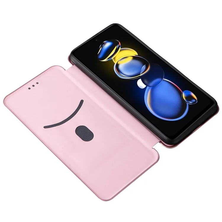For Xiaomi Redmi Note 11T Pro 5G / Note 11T Pro+ 5G / Poco X4 GT 5G / Redmi K50i 5G Carbon Fiber Texture Mobile Phone Case Auto-absorbed PU Leather Stand Phone Cover - Rose Gold