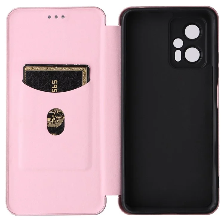 For Xiaomi Redmi Note 11T Pro 5G / Note 11T Pro+ 5G / Poco X4 GT 5G / Redmi K50i 5G Carbon Fiber Texture Mobile Phone Case Auto-absorbed PU Leather Stand Phone Cover - Rose Gold