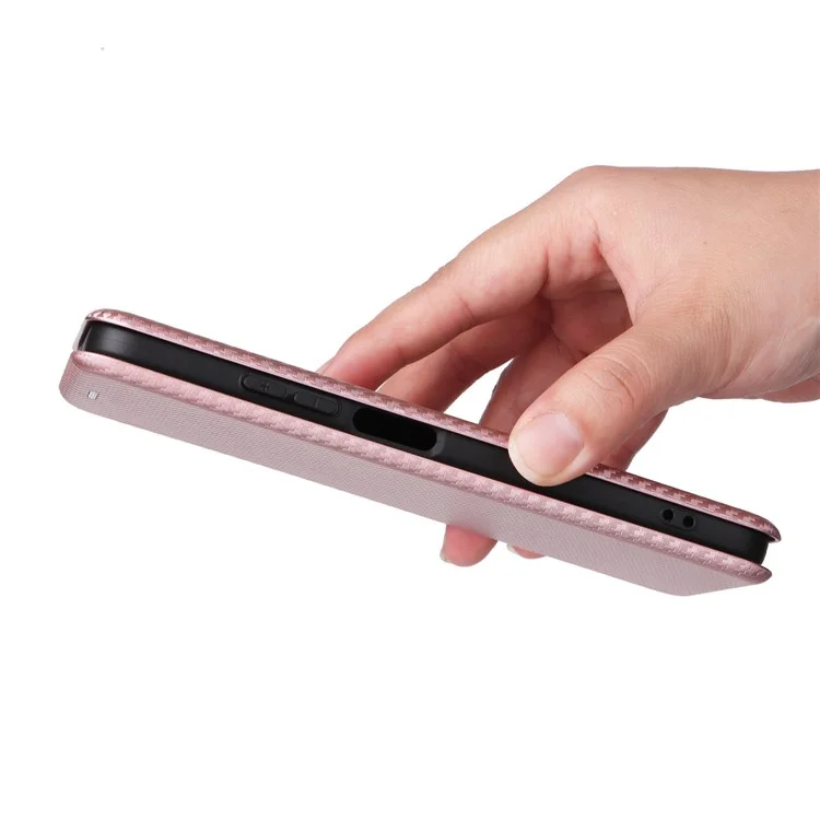 For Xiaomi Redmi Note 11T Pro 5G / Note 11T Pro+ 5G / Poco X4 GT 5G / Redmi K50i 5G Carbon Fiber Texture Mobile Phone Case Auto-absorbed PU Leather Stand Phone Cover - Rose Gold