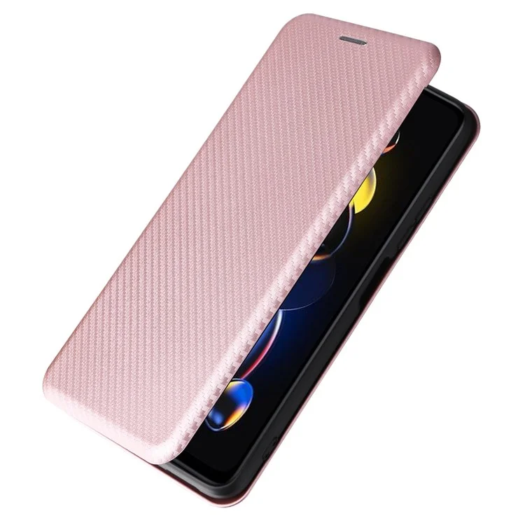 For Xiaomi Redmi Note 11T Pro 5G / Note 11T Pro+ 5G / Poco X4 GT 5G / Redmi K50i 5G Carbon Fiber Texture Mobile Phone Case Auto-absorbed PU Leather Stand Phone Cover - Rose Gold