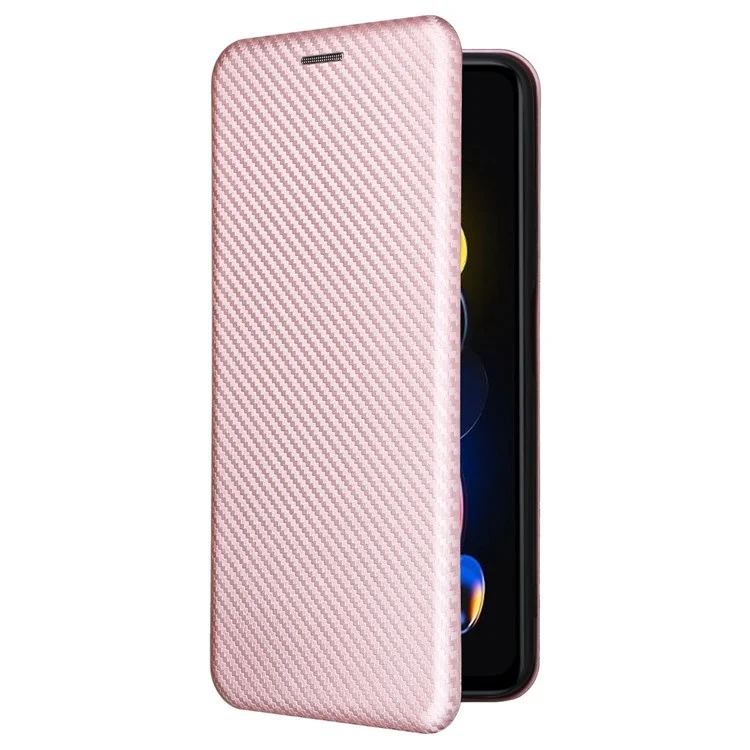 For Xiaomi Redmi Note 11T Pro 5G / Note 11T Pro+ 5G / Poco X4 GT 5G / Redmi K50i 5G Carbon Fiber Texture Mobile Phone Case Auto-absorbed PU Leather Stand Phone Cover - Rose Gold