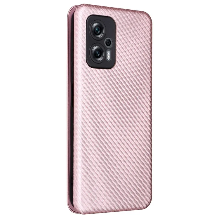 For Xiaomi Redmi Note 11T Pro 5G / Note 11T Pro+ 5G / Poco X4 GT 5G / Redmi K50i 5G Carbon Fiber Texture Mobile Phone Case Auto-absorbed PU Leather Stand Phone Cover - Rose Gold