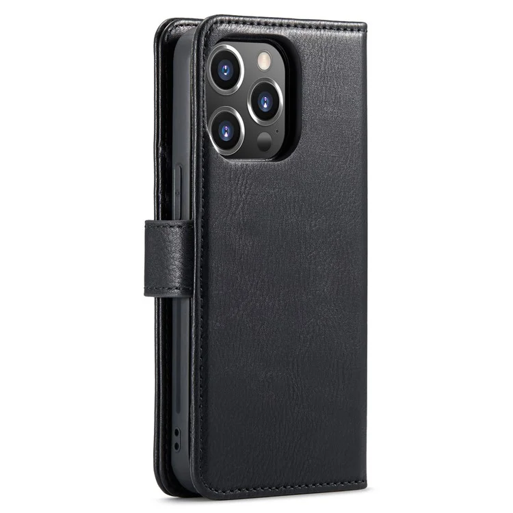 DG.MING For iPhone 14 Pro Max 6.7 inch Wallet Magnetic Detachable Case Split Leather Stand Flip Phone Cover - Black