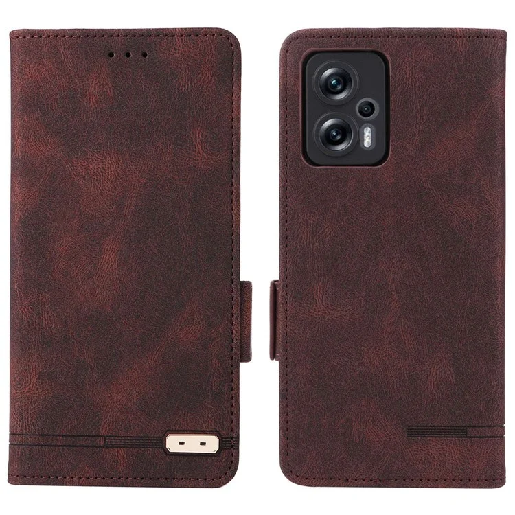 For Xiaomi Redmi Note 11T Pro 5G / Note 11T Pro+ 5G / Poco X4 GT 5G / Redmi K50i 5G Hardware Decor Phone Stand Wallet Case Double Magnetic Clasps PU Leather Cover - Coffee