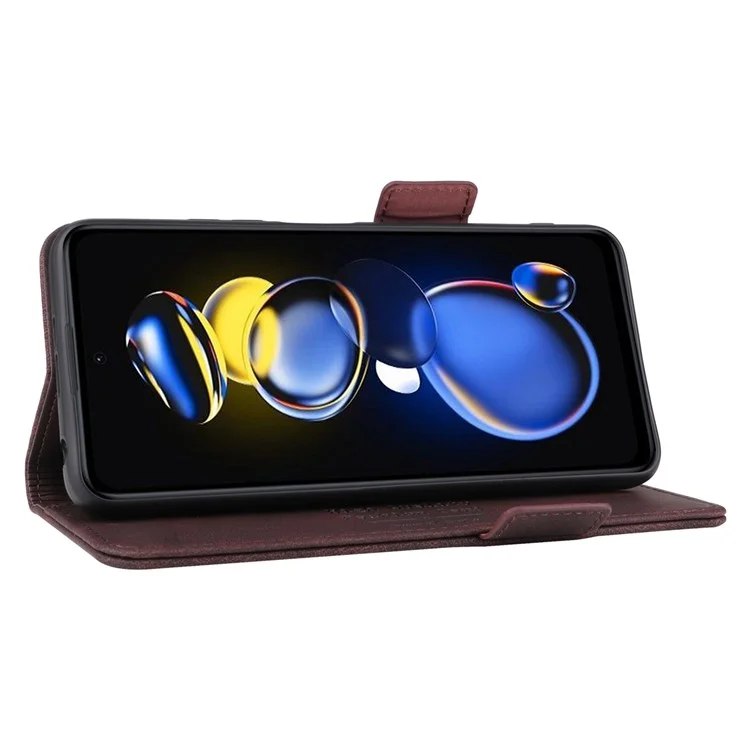 For Xiaomi Redmi Note 11T Pro 5G / Note 11T Pro+ 5G / Poco X4 GT 5G / Redmi K50i 5G Hardware Decor Phone Stand Wallet Case Double Magnetic Clasps PU Leather Cover - Coffee