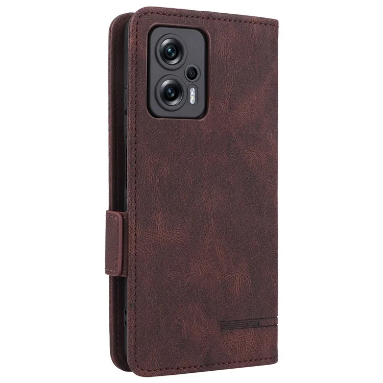 For Xiaomi Redmi Note 11T Pro 5G / Note 11T Pro+ 5G / Poco X4 GT 5G / Redmi K50i 5G Hardware Decor Phone Stand Wallet Case Double Magnetic Clasps PU Leather Cover - Coffee