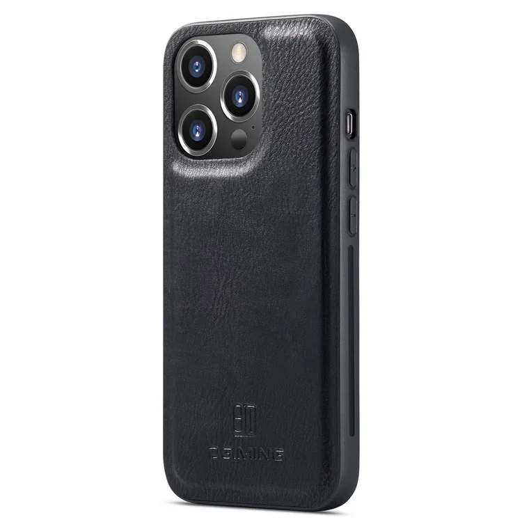 DG.MING для iPhone 14 Pro 6.1 дюйма 2-в-1 съемная крышка Магнитное поглощение Стенд Flip Folio Split Leather Wallet Case - Черный