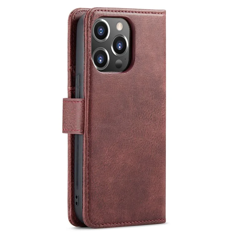 DG.MING Pour iPhone 14 Pro 6.1 pouces Étui rabattable magnétique amovible 2 en 1 - Rouge