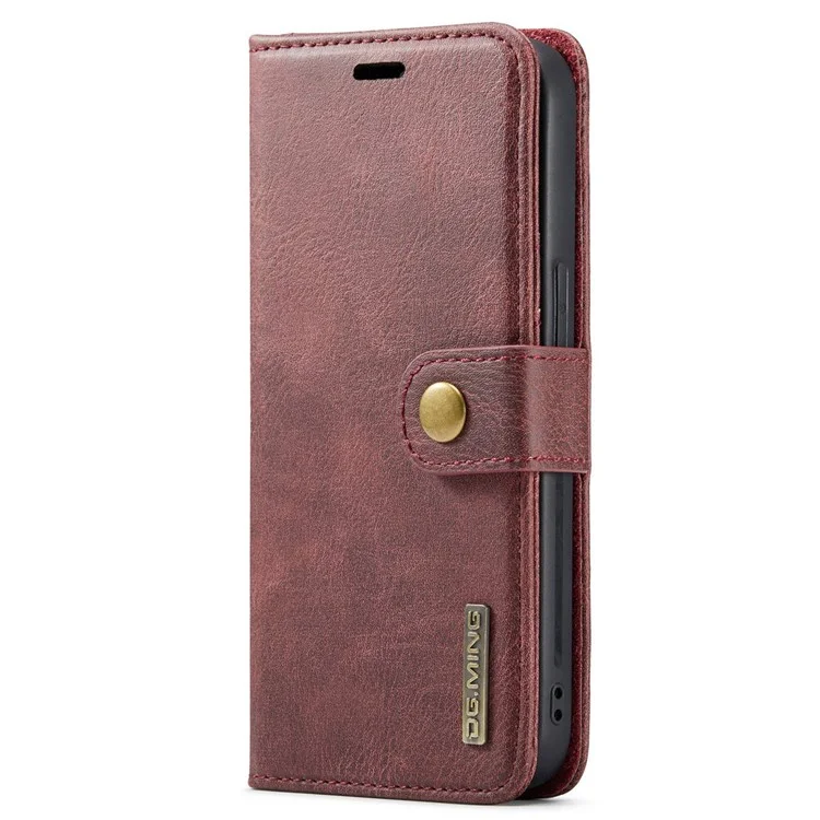 DG.MING Pour iPhone 14 Pro 6.1 pouces Étui rabattable magnétique amovible 2 en 1 - Rouge