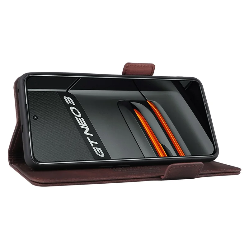 For Realme GT Neo3 Hardware Decor Foldable Stand Phone Wallet Case Double Magnetic Clasps PU Leather Protective Cover - Coffee