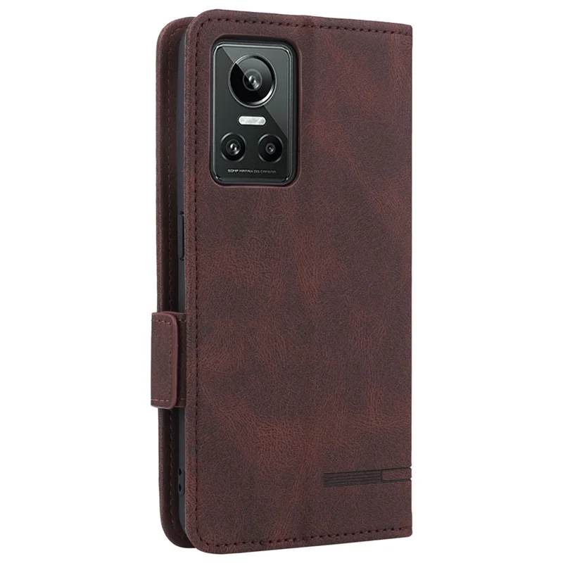 For Realme GT Neo3 Hardware Decor Foldable Stand Phone Wallet Case Double Magnetic Clasps PU Leather Protective Cover - Coffee