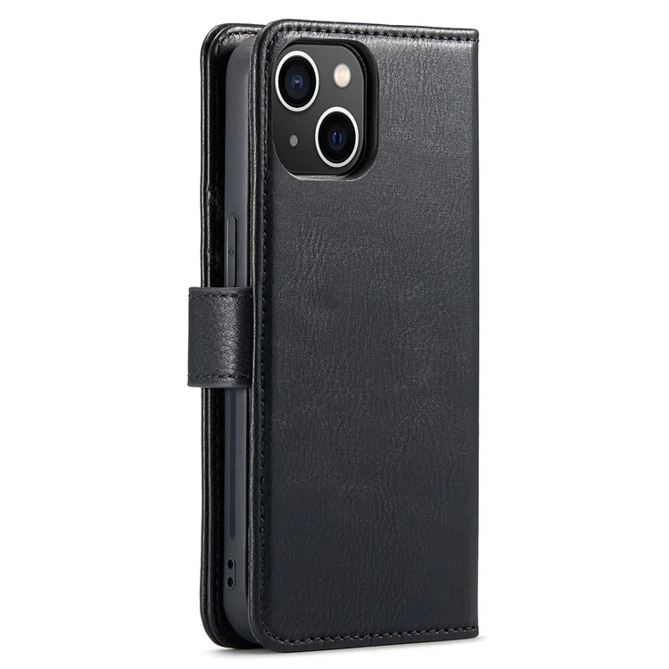 DG.MING For iPhone 14 Plus 6.7 inch Split Leather Magnetic Detachable Flip Case Stand Feature Purse Protection Wallet Cover - Black