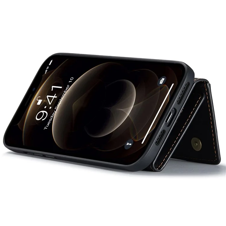 DG.MING Série M2 pour iPhone 14 6,1 pouce Boîtier de téléphone avec support magnétique anti-choc et portefeuille amovible - Noir 