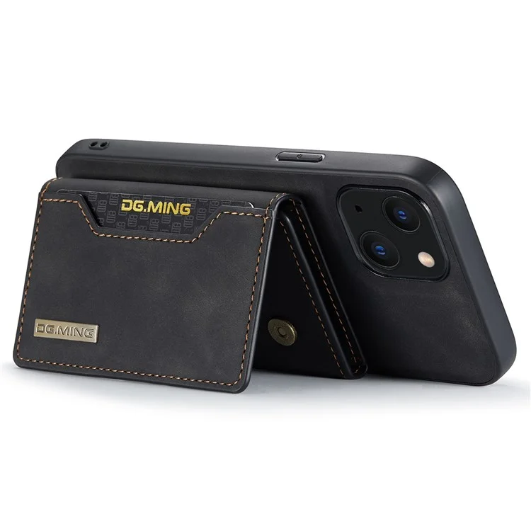 DG.MING M2 Série pour iPhone 14 Plus 6,7 pouces Anti-drop Full Protection Conception d'absorption magnétique Support Cell Phone Case Cover avec Portefeuille détachable - Noir