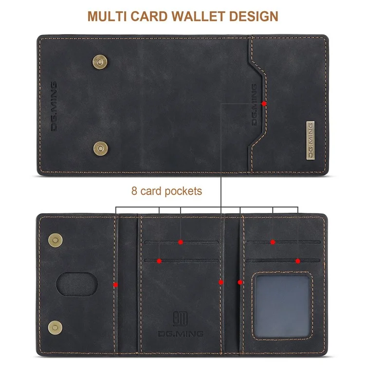 DG.MING Série M2 para iPhone 14 Pro Max 6.7 polegadas Capa de telefone com proteção magnética resistente ao desgaste com carteira destacável/suporte - Preto