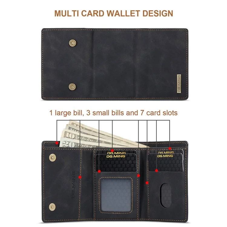 DG.MING Série M1 Pour iPhone 14 Pro Max 6,7 pouces Anti-choc Magnétique Amovible 2-en-1 Portefeuille PC+TPU+PU Cuir Résistant à l'Usure Étui de Téléphone - Noir 